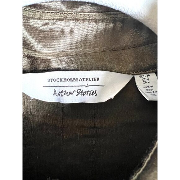 & other stories green button up top women’s size 2 - Picture 4 of 9